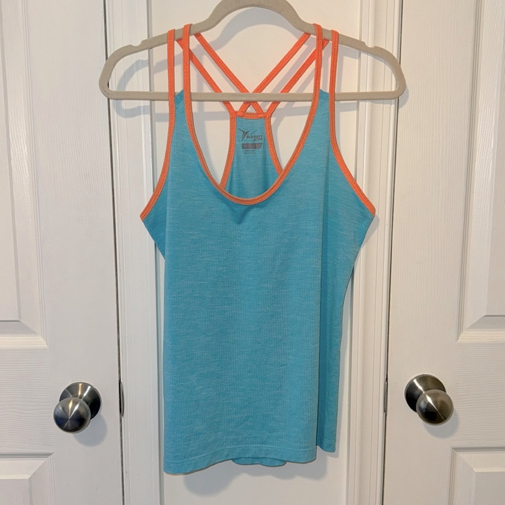 EUC Old Navy Active Women’s Top Aqua Orange Loose Fit/Ample Workout Top